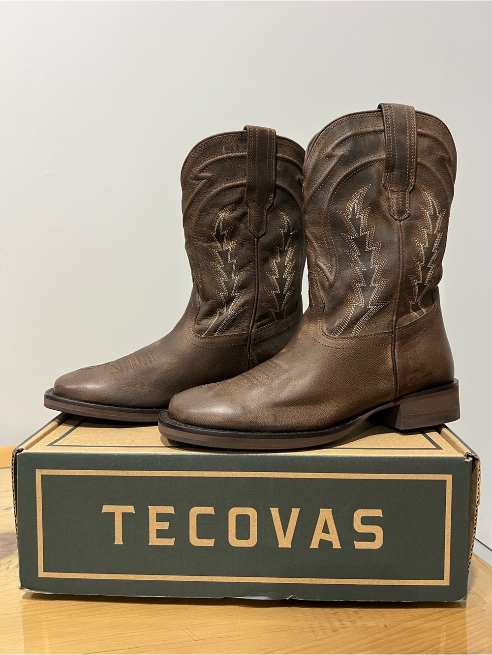 Tecovas doc Brown Leather Kids Western Boots 2Y Boys